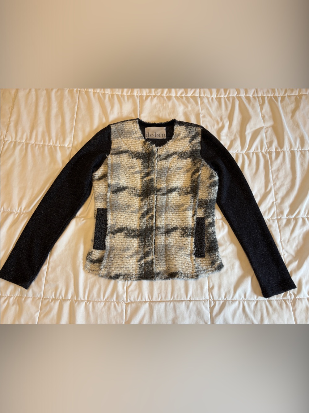 dolan Black and Cream Patterned Knit Zip-up